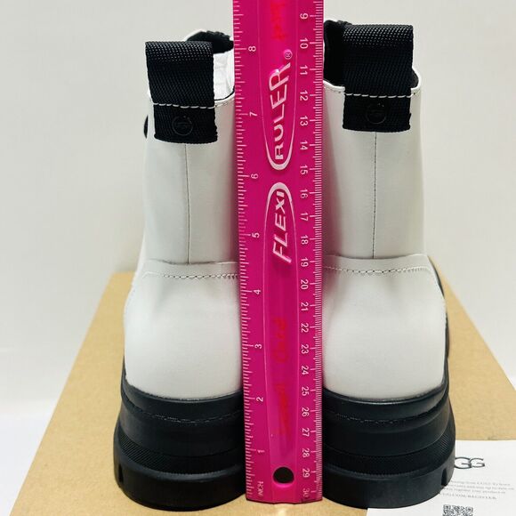 UGG Sidnee US 8 Combat Boots White Leather Waterproof Side Zip NIB $150 - Picture 10 of 14